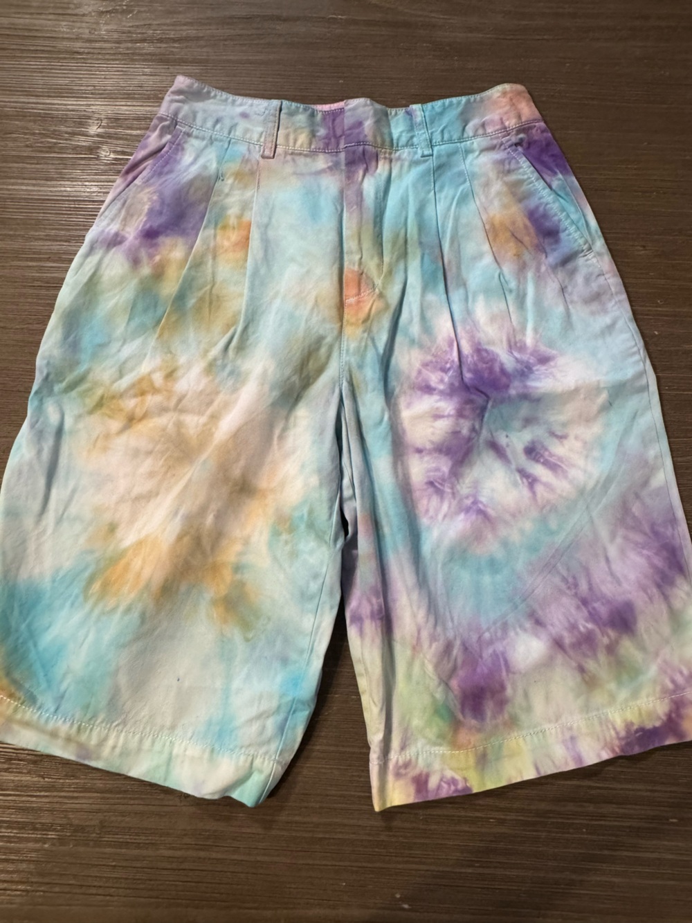 GAP Handmade Tie-Dye Bermuda High waist Shorts - Pastel Purple, Blue & Yellow